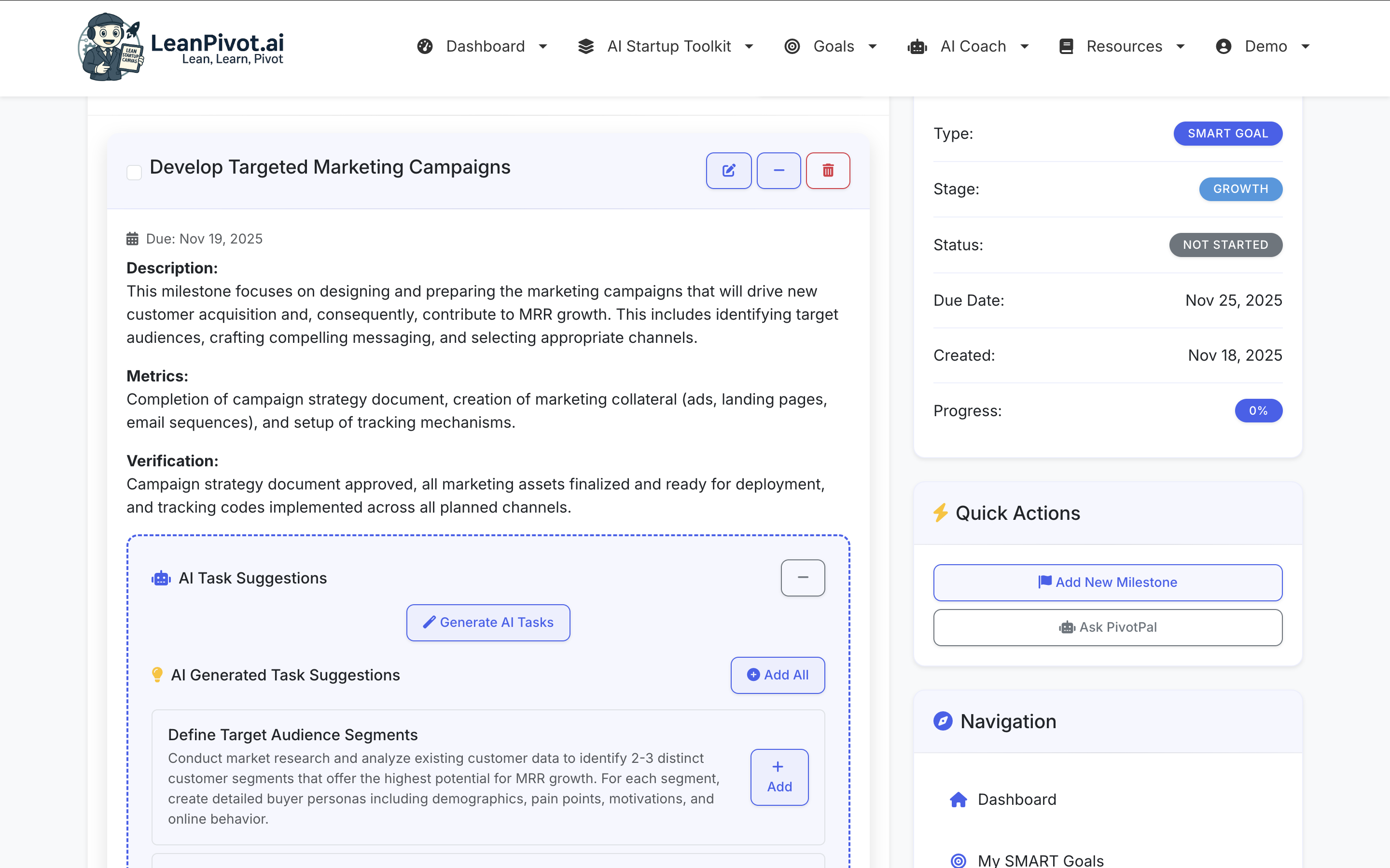 Milestones and Tasks